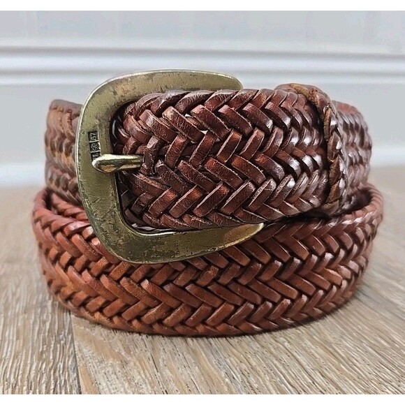 Ralph Lauren RL 67 Brown 1.25" Wide Woven Leather Belt Men's 36 - Picture 1 of 11
